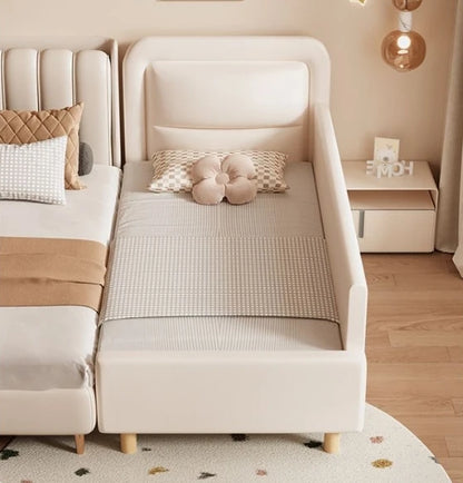 Solid Wood Children's Splicing Bed Crib with Wide Guardrail Cartoon Splicing Bed Boy Girl Bed