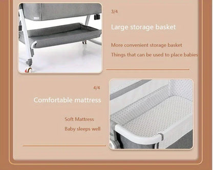 Multi Functional Crib with Foldable Height Adjustment Splicing, Portable and Movable Bedside Swing, Cradle, Sleeping Bed
