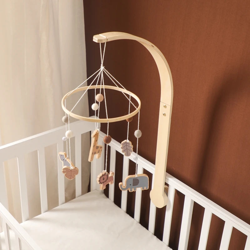 Baby Wooden Crib Mobile Bed Bell Hanging Rattle Toy Newborn Music Box Bed Bell Hanging Toys Holder Bracket Infant Crib Baby Gift
