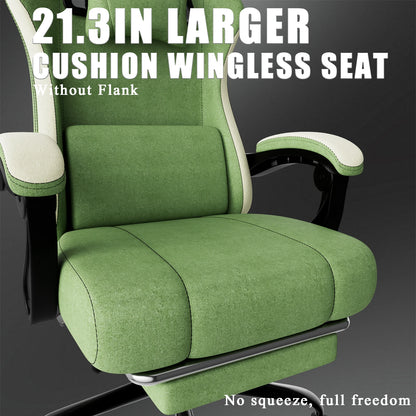 Ergonomic Gaming Chair with Pocketed Spring Cushion, Breathable Fabric Computer Chair with Footrest, Adjustable Lumbar Support V