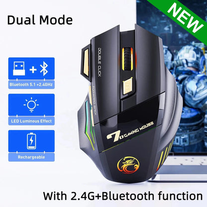 Wireless Gaming Mouse USB IMICE GW-X7 3200DPI Dual Mode Rechargeable 7 Keys 2.4Ghz Silent Mouse Bluetooth 7-color Breathing LED
