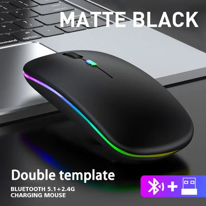 Wireless Bluetooth 5.1 Mouse 2.4G Dual Mode RGB LED Backlit Rechargeable Silent Ergonomic Mice for Laptop PC iPad Tablet