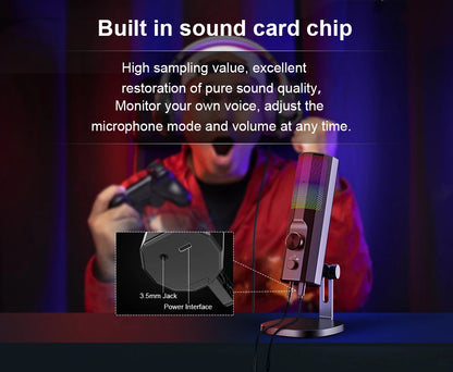 3.5mm Condenser Microphone with ENC Noise Cancelling, RGB LED Lighting, Compatible with PC/PS4/PS5/Mac/Android, Ideal for Stream
