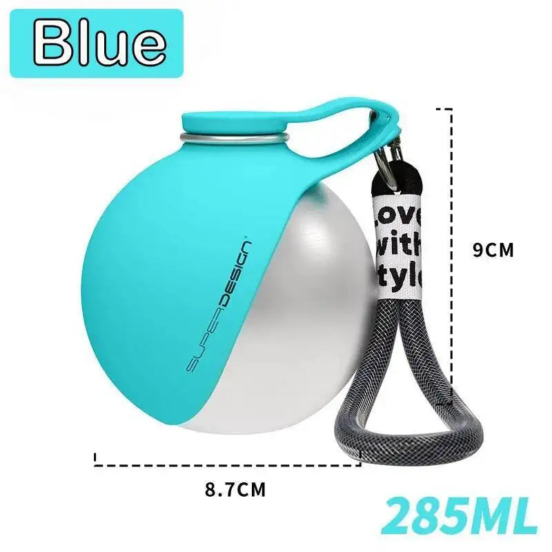 Dogs Drinking Bottle with Silicone Bowl, 285ml Stainless Steel Leak-Proof Dog Drinking Bottle for Cats and Dogs, Walks and Hikes