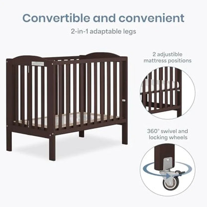 Dream On Me 2-in-1 Portable Mini Crib, Non-Full Size Baby Crib for Small Spaces, 2 Mattress Heights, Compact Travel Design, Inc