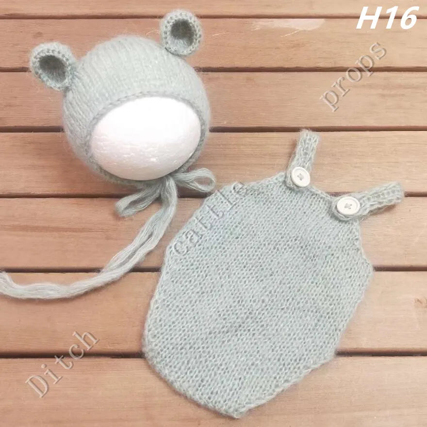 Handcraft Baby Hand Knit Mohair Bonnet & Pants On Baby Shower Gift Baby Photography Props