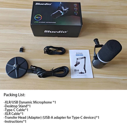 Bluedio S3000 USB/XLR Dynamic Microphone With Headphone Jack/RGB/Mute for Mixer PC Gaming Recording Streaming PS5/4 AmpliGame