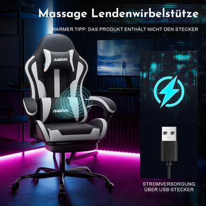 Gaming chair with Massage Ergonomic Desk chair Footrest Headrest Rotary chair for office and Gamers
