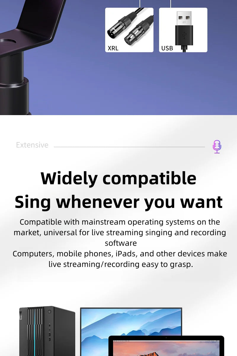Bluedio S3000 USB/XLR Dynamic Microphone With Headphone Jack/RGB/Mute for Mixer PC Gaming Recording Streaming PS5/4 AmpliGame