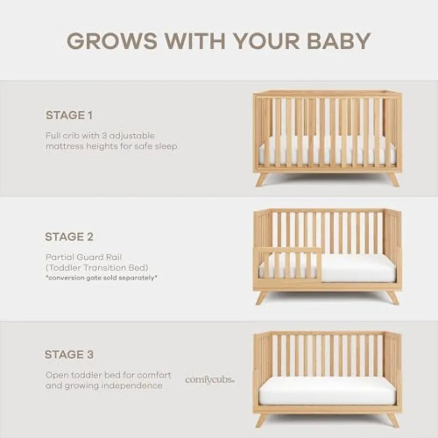 Comfy Cubs Baby Crib for 0 to 3 Years - Adjustable Mattress Height, en Crib for Baby, Elegant Nursery Furniture, Designed in Th