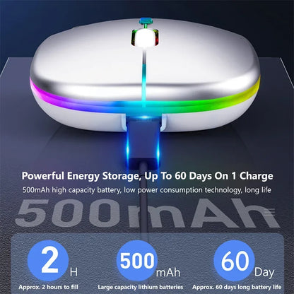 Wireless Bluetooth 5.1 Mouse 2.4G Dual Mode RGB LED Backlit Rechargeable Silent Ergonomic Mice for Laptop PC iPad Tablet