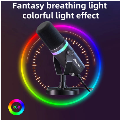 Bluedio S3000 USB/XLR Dynamic Microphone With Headphone Jack/RGB/Mute for Mixer PC Gaming Recording Streaming PS5/4 AmpliGame