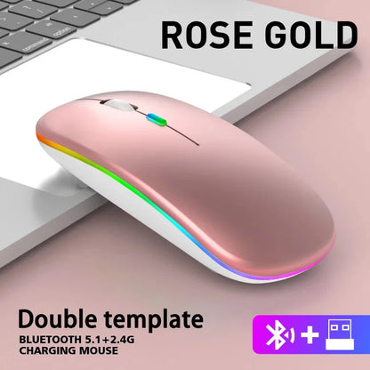 Wireless Bluetooth 5.1 Mouse 2.4G Dual Mode RGB LED Backlit Rechargeable Silent Ergonomic Mice for Laptop PC iPad Tablet