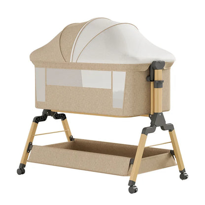 Removable Baby Cradle Bed Large Foldable Wood Crib Height Adjustment Splicing Anti-Spill Milk Feature for Living Room