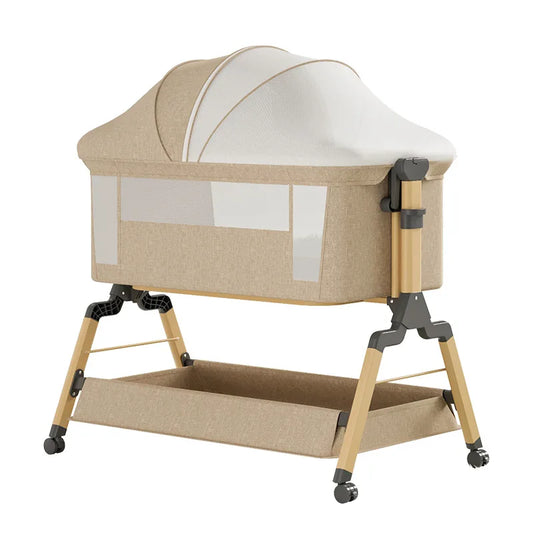 Removable Baby Cradle Bed Large Foldable Wood Crib Height Adjustment Splicing Anti-Spill Milk Feature for Living Room