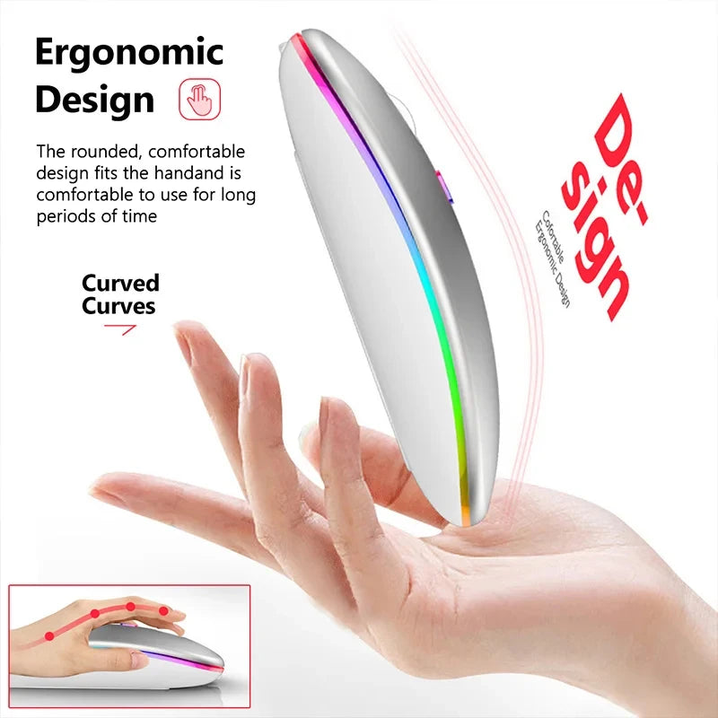 Wireless Bluetooth 5.1 Mouse 2.4G Dual Mode RGB LED Backlit Rechargeable Silent Ergonomic Mice for Laptop PC iPad Tablet