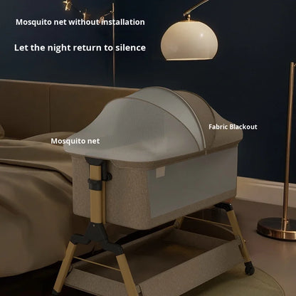 Removable Baby Cradle Bed Large Foldable Wood Crib Height Adjustment Splicing Anti-Spill Milk Feature for Living Room