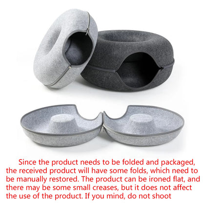 Felt Donut Bed for Cats House With Breather Hole Dog Bed Interactive Play Toys for Cats to Hide 2 in 1 Tunnel for Cats Bed