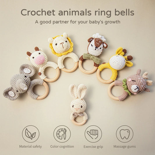 1Pc Customized Baby Teether Wooden Bracelet Crochet Rattle Toys BPA Free Crochet Lemon Bunny Rodent Rattle Newborn Toys Gift