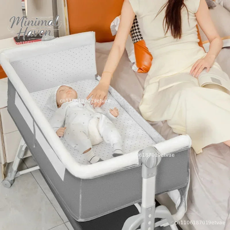 Multi Functional Crib with Foldable Height Adjustment Splicing, Portable and Movable Bedside Swing, Cradle, Sleeping Bed