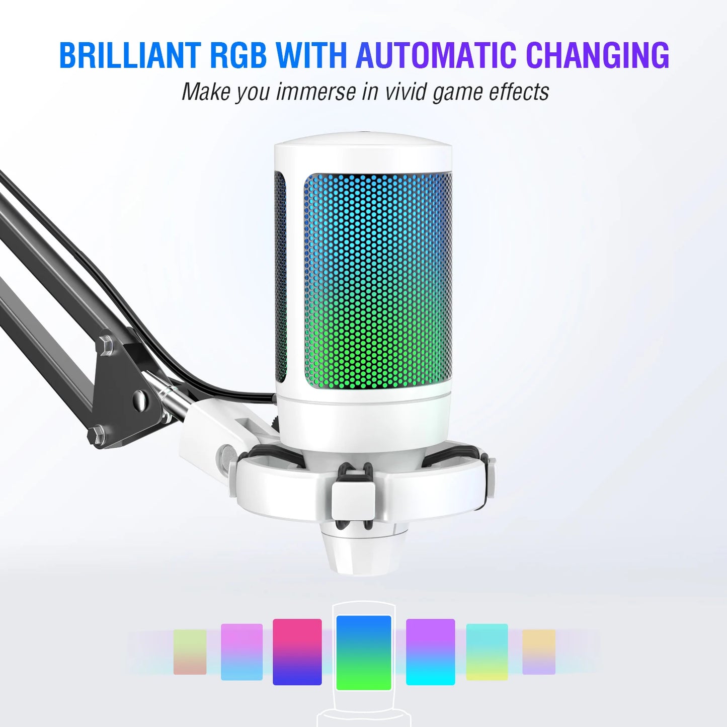 FIFINE USB Gaming Microphone Kit for PC,PS4/5 Condenser Cardioid Mic Set with Mute Button/RGB /Arm Stand,for Streaming Video