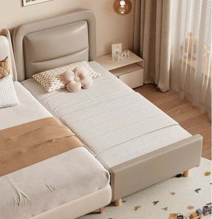 Solid Wood Children's Splicing Bed Crib with Wide Guardrail Cartoon Splicing Bed Boy Girl Bed