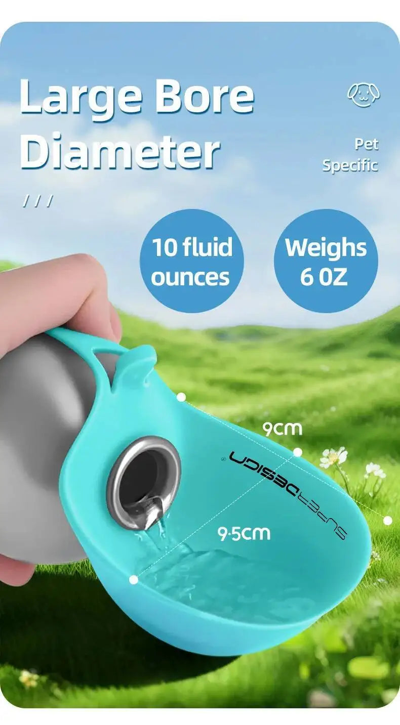 Dogs Drinking Bottle with Silicone Bowl, 285ml Stainless Steel Leak-Proof Dog Drinking Bottle for Cats and Dogs, Walks and Hikes