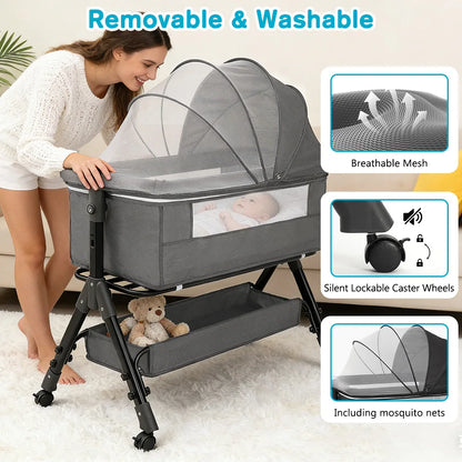 Bassinet for Baby Baby Bassinet Bedside Portable Newborn Bedside Sleeper Crib 360° Visible Mesh Window Soft Washable Liner Cover