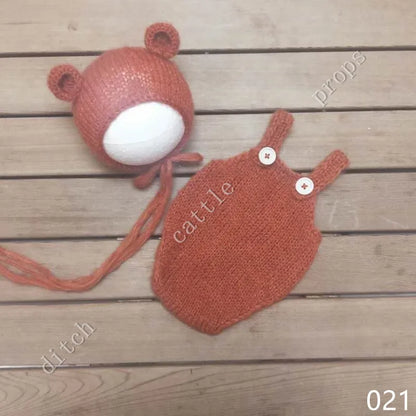Handcraft Baby Hand Knit Mohair Bonnet & Pants On Baby Shower Gift Baby Photography Props