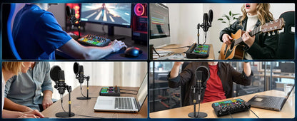 Tenlamp Podcast Equipment Bundle with 3.5mm Condenser Microphone forPc/Phone,Podcast Microphone Bundle with Live Sound Card Audio Mixer,KOL Singing Gaming DJ Mixing Station Controller Equipment Studio