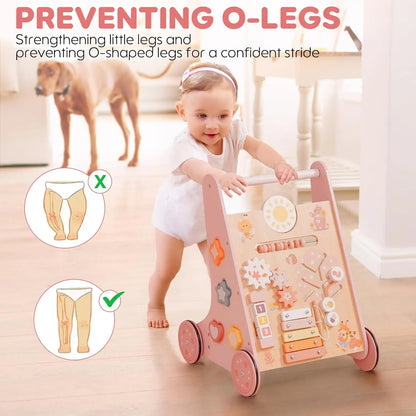 Robotime Robud Wooden Baby Walker with Wheels Montessori Push Toys for Babies Learning to Walk Baby Walkers Activity Center