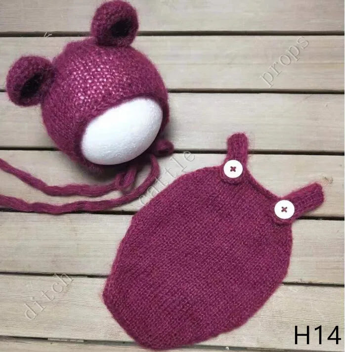 Handcraft Baby Hand Knit Mohair Bonnet & Pants On Baby Shower Gift Baby Photography Props
