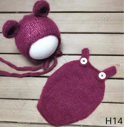 Handcraft Baby Hand Knit Mohair Bonnet & Pants On Baby Shower Gift Baby Photography Props