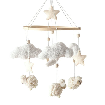 Wooden Crib Mobile Baby Bed Bell Rattle Toy Soft Felt Cartoon Bear Mobile bracket Newborn Music Box Bed Bell Hanging Bracket Toy