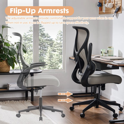 JHK Mesh Lumbar Support Office Desk Computer Chair Ergonomic High Back Swivel Rolling Gaming Chairs With Wheels And Flip-up Arms